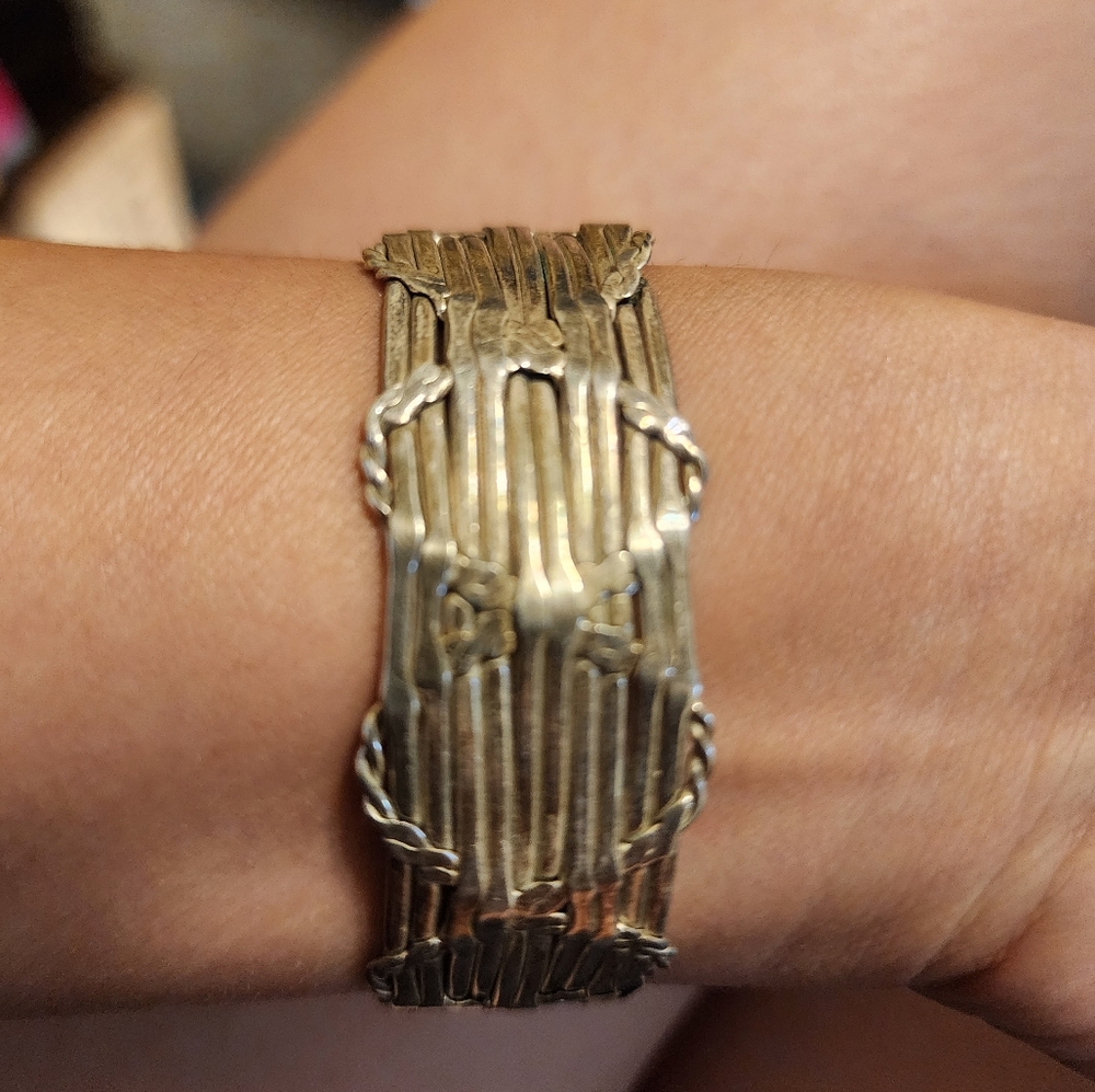 Vintage Sterling Silver Weave Wide Cuff